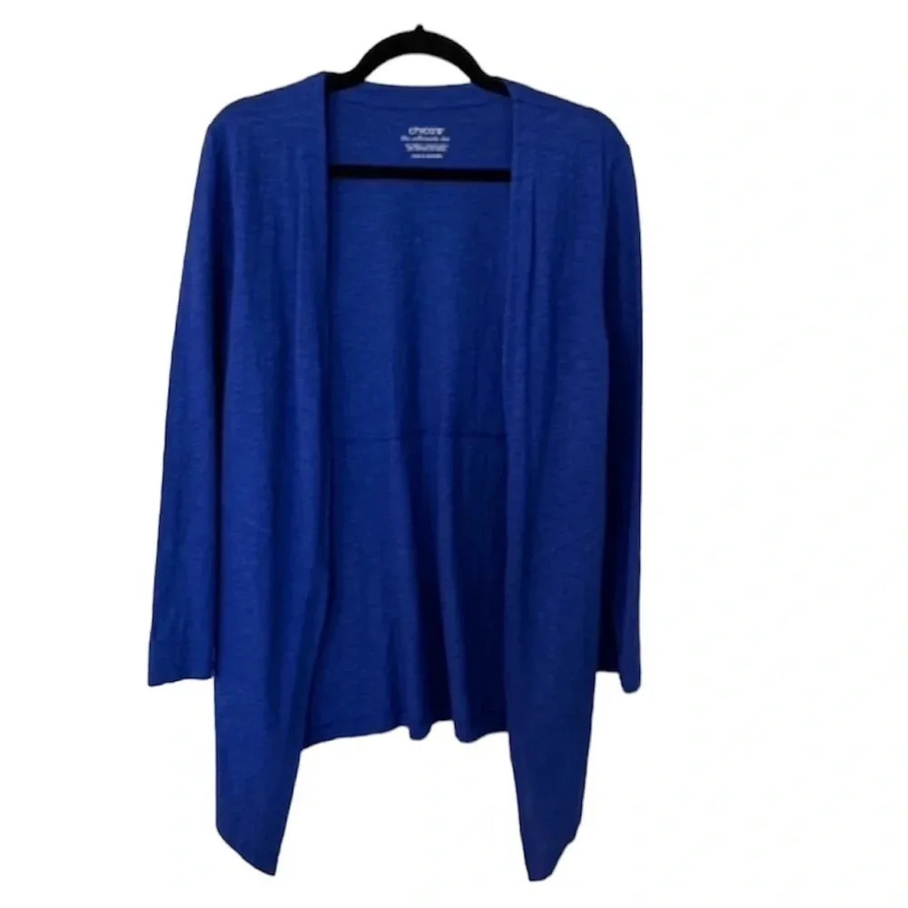 Chico's The Ultimate Tee Cotton Slub Cardigan Royal Blue Long Sleeve Size S GUC